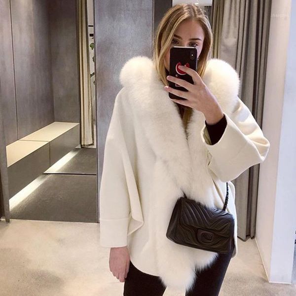 

katara fashion faux fur hooded wool coats women elegant beige loose jackets women autumn batwing sleeve coats ladies1, Black