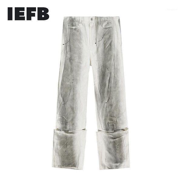 

iefb men's streetwear graffiti vintage hole straight casual pants harajuku hip hop wide leg dad pants detachable bottoms 9y48361, Blue