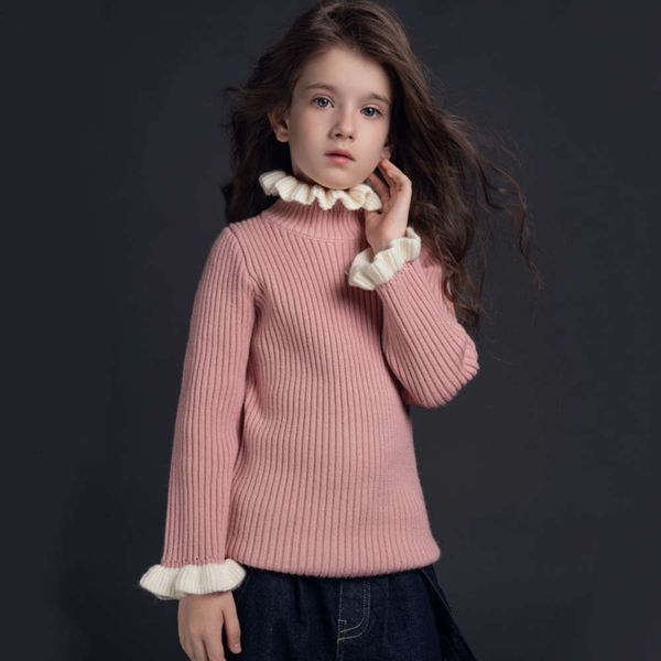 

edge solid fungus color sweater 2020 new zhongda children's cashmere girls' pullover, Blue