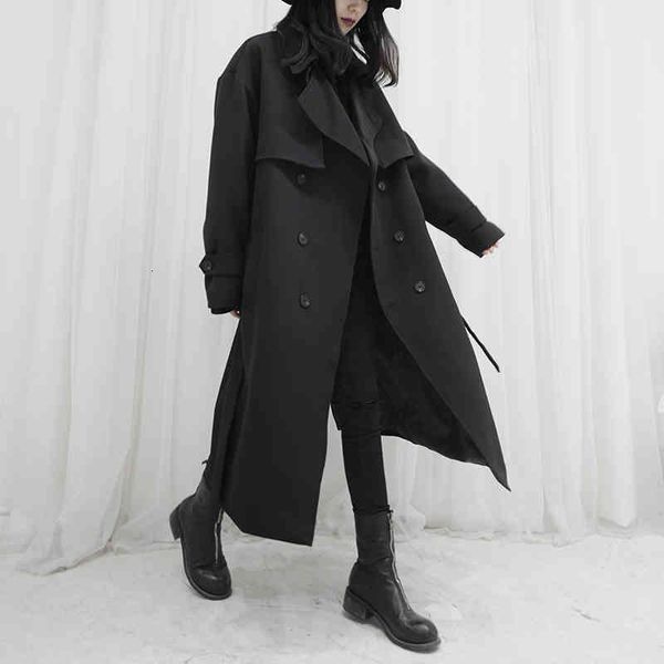 

women's trench coats [eam] women black split long big size lapel sleeve loose fit windbreaker fashion spring autumn 2022 1db731 gt95, Tan;black
