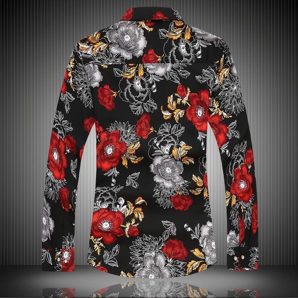 

2021 new autumn spring clothes chinese printing flower male shirt long sleeve size 6xl 7xl for man j57g, White;black