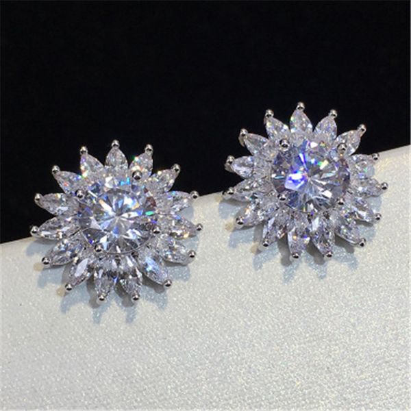 2022 Choucong marca orecchini a bottone gioielli di lusso scintillanti vero argento sterling 925 taglio marquise bianco 5A zircone cubico eternità festa sole fiore regalo orecchino donna