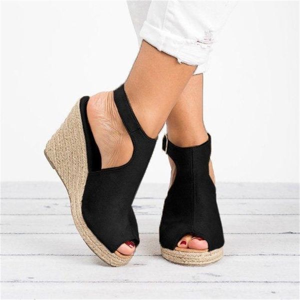 

goxpacer 2019 summer women shoes wedge thick platform sandals open toe fashion shoes flats weave high heels new y200702, Black