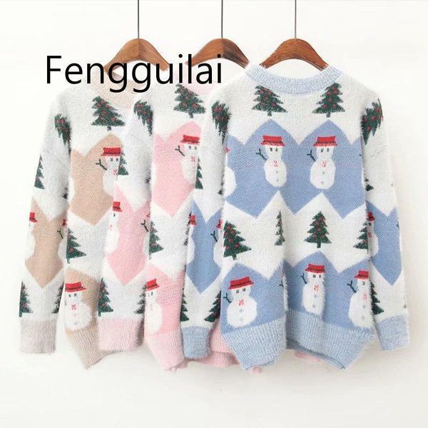 

christmas sweater autumn winter new fashion thickening hippocampus christmas snowman sweater female long sleeve o-neck s1, White;black