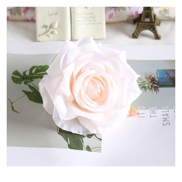 

30pcs/lot 13cm large artificial white rose silk flower heads diy wedding decoration wreath scrapbooking craft fake sqcooc