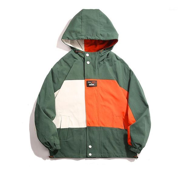 

autumn 2020 hip hop windbreaker jacket oversized mens harajuku color block jacket coat retro vintage zip track streetwear1, Black;brown