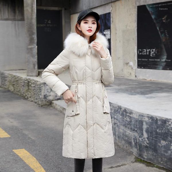 

2019 new parkas basic jackets female winter large size down jacket women's over knee slim coat waist coats with hooded parkas1, Black