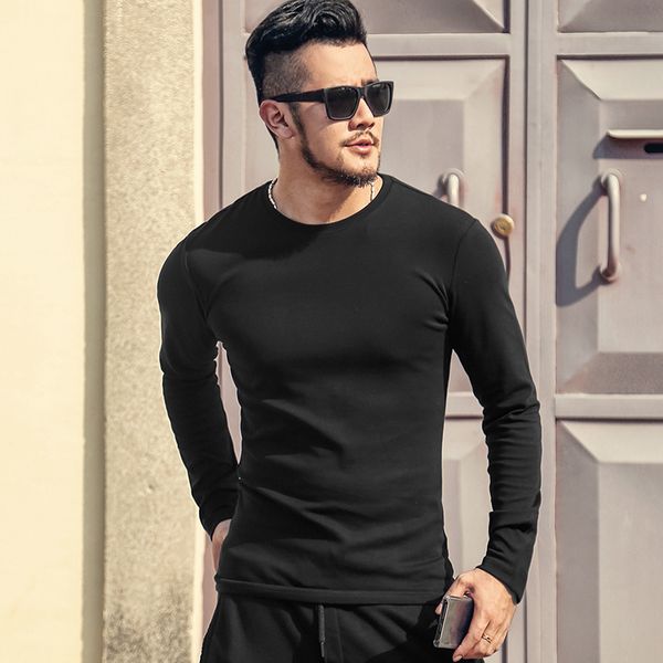 

2021 the new men's autumn cotton clown from long the neck t-shirt men elasticed seat-shirt occasional new solid arrival t916 7k0k, White;black