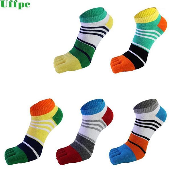 

5pairs/lot summer men cotton toe socks striped contrast colorful patchwork mens five finger socks size basket calcetines1, Black