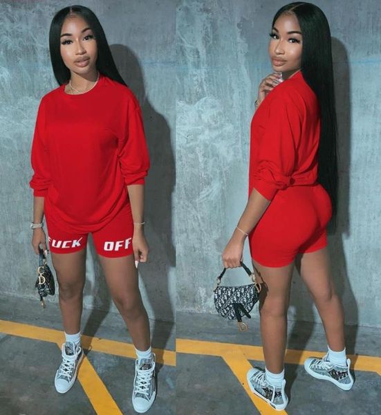 

2pcs/set women yoga sports suit long sleeve high waist shorts workout tracksuit summer ladies casual 2 piece kg-536, White;red