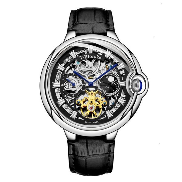 

moon new needle blue 2020 carving balloon tourbillon automatic mechanical leather business men's watch 2021c9wv, Slivery;brown