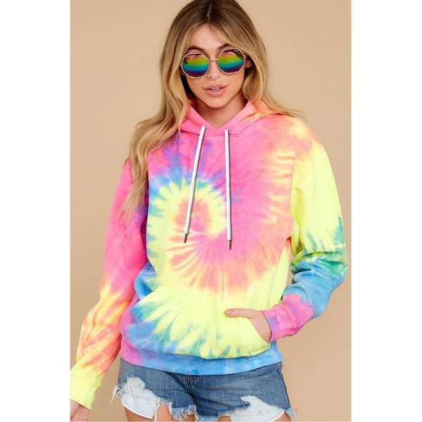 

women sweetshirts fashion print pockets round neck long sleeve tie-dye pullover casual loose hoodie kg-1002, Black