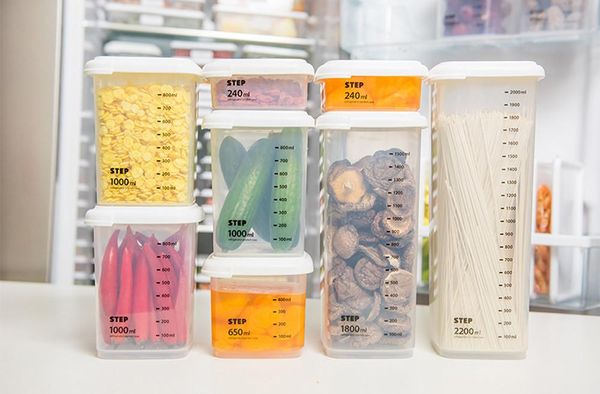 

plastic sealed kitchen storage box transparent canister keep fresh jar filled with fruit juice and liquid drinks