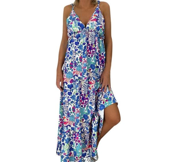 

clothes women loose dresses 2020 ladys plus size floral print sleeveless bandage ankle-length summer maxi dress, Black;gray