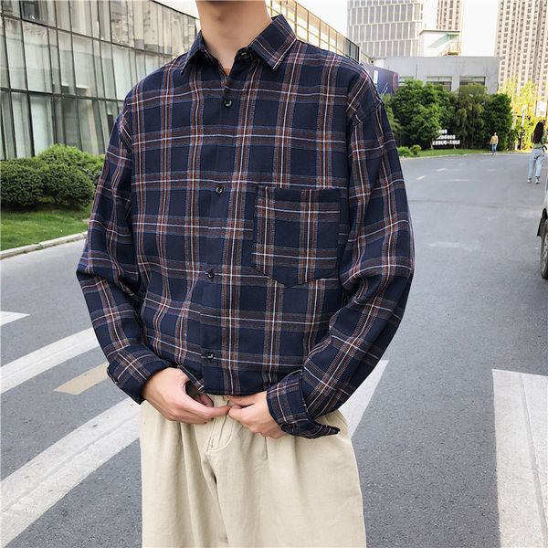 

korean long sleeve plaid shirt in spring and autumn, White;black