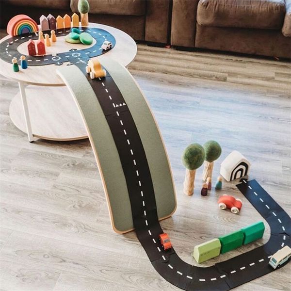 Stitching Car Track Puzzle Play Mat Highway Construction PVC Bambini Playmat Giocattoli educativi per bambini Giochi Tappeto LJ201113