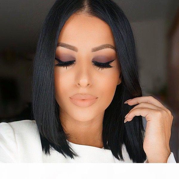 

glueless bob wig peruvian straight short lace front human hair wigs for black women pre plucked full lace wigs, Black;brown