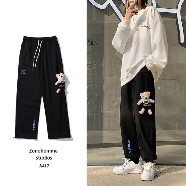 

2021 man thicken warm sweatpants autumn winter new woman casual oversize trousers male korean streetwear pants hip hop dszm, Black