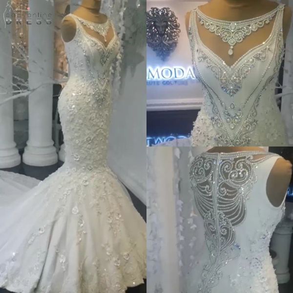 2022 abiti da sposa sirena abito da sposa senza maniche da sposa applique applique perline su misura illusione più taglia scottatura da scottatura da scottatura