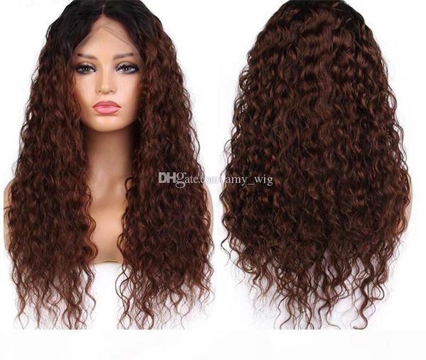 

two tone lace front wig 100% virgin brazilian glueless full lace wigs curly ombre human hair wigs baby hair around for women, Black;brown