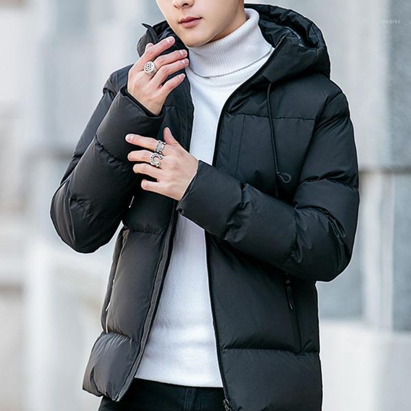 

vogue men's winter leisure zipper hoodie down jackets stand collar coat outwear man winter parkas male clothes1, Black