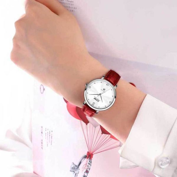 

vibrant red and belt watch, fashionable simple and tiktok, exquisite watch quartz fashion, Slivery;brown
