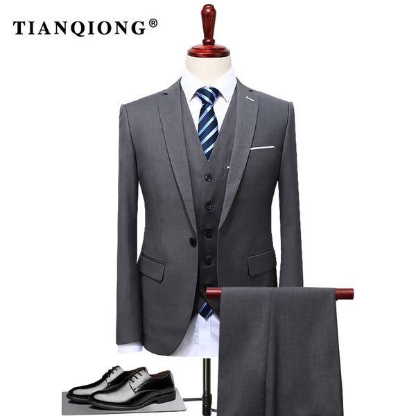 

tian qiong 2019 famous brand mens suits wedding groom plus size 4xl 3 pieces(jacket+vest+pant) slim fit casual tuxedo suit male t200319, White;black