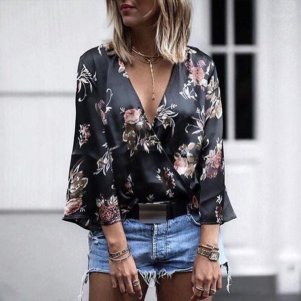 

women ladies clothing fashion loose cotton long sleeve print blouses deep v neck summer blouse women casual shirts1, White