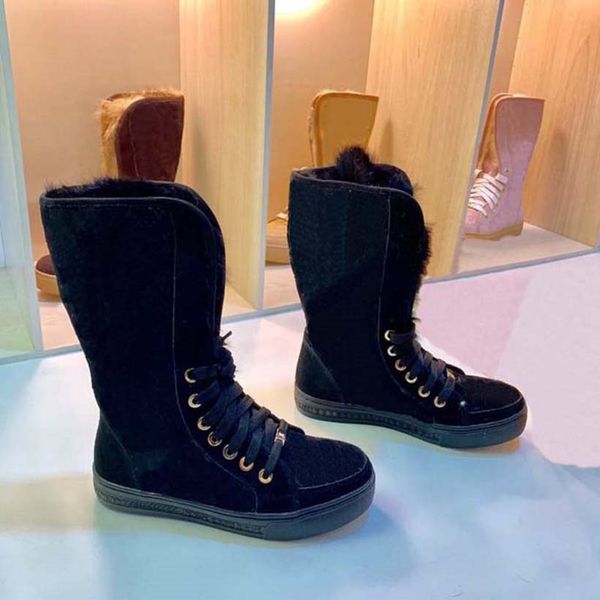 

женщины качественные ботинки снежные ботинки меховая обувь повседневная обувь зимние моды сапоги заклепки сохраняйте теплые обувь с коробкой, Black