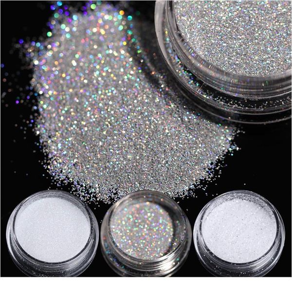 

nail glitter powder 8 colors shiny laser for nail art nail tip uv gel polish decor glitter dust craft jllkoz, Silver;gold