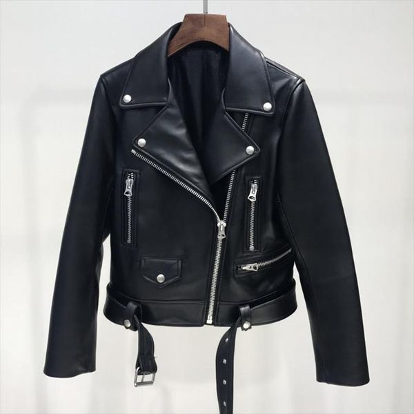 

new 2020 autumn women pu leather jacket woman zipper belt short coat female motorcycle black faux leather outwear