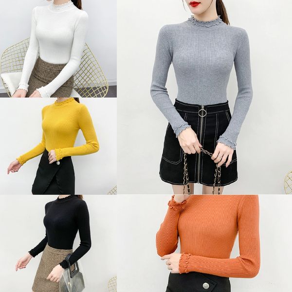

autumn and winter women's self-cultivation bottoming shirt women's versatile korean shows thin big half pullover pulloversweater p, White;black