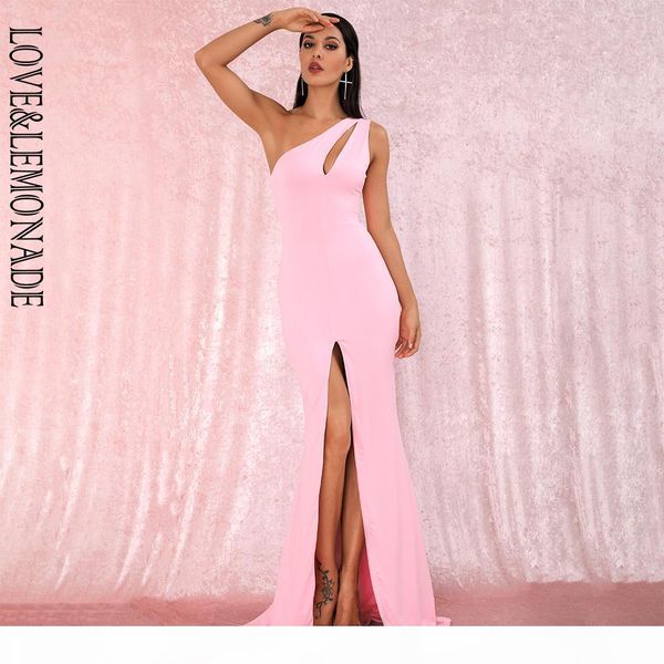 

love&lemonade pink one-shoulder cut out bodycon elastic material split party maxi dress lm81921 pink cj191203, Black;pink