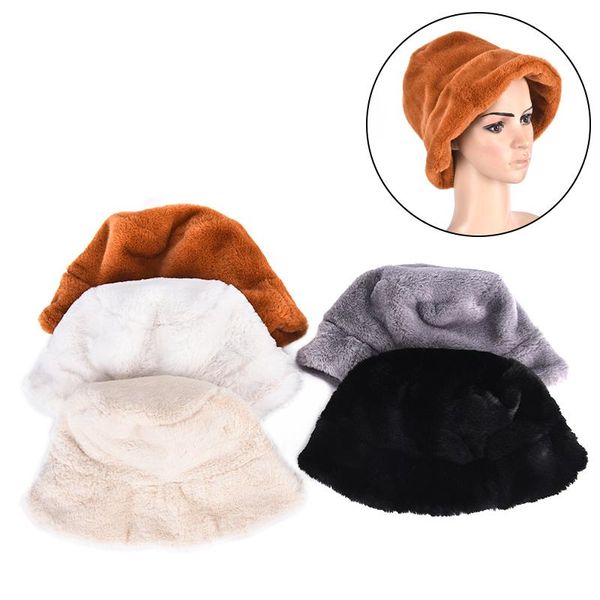 

faux fur winter bucket hat for women girl fashion solid thickened soft warm fishing cap outdoor vacation hat cap lady panama, Blue;gray