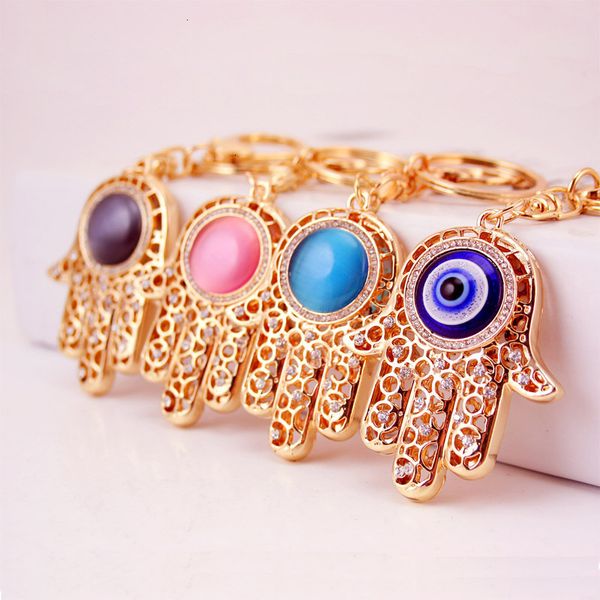 

keychains lucky eyes hamsa charm fatima hand amulet purse bag buckle pendant for car keyrings key chains holder women k2 hypk, Silver