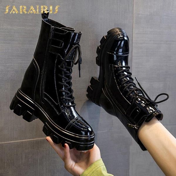 

sarairis 2021 fashion motorcycle boots women shoes platform buckle zipper tire sole trendy ins dropship boots ladies, Black