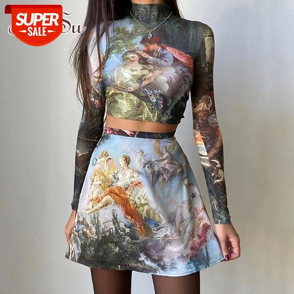 

artsu print turtle neck tshirt women basic long sleeve crop t shirt ladies vintage harajuku tee shirt femme streetwear asts21357 #2x94, White
