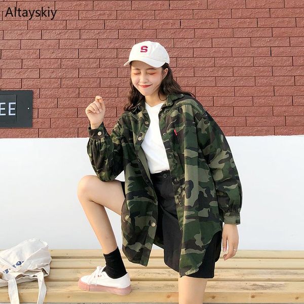 

jackets women camouflage simple soft ladies ulzzang korean style puff sleeve womens single breasted loose leisure, Black;brown