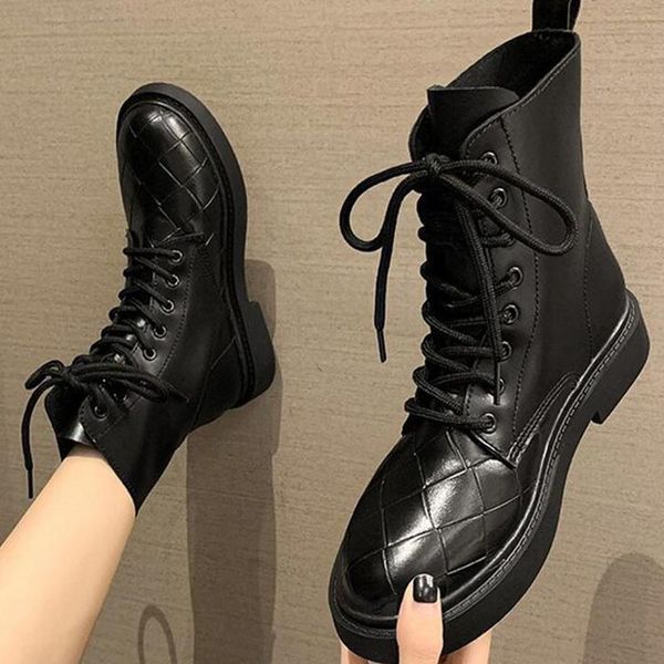 

boots ankle women shoes woman fashion flat-bottom round toe pu short 2021 winter style fur warm d608, Black