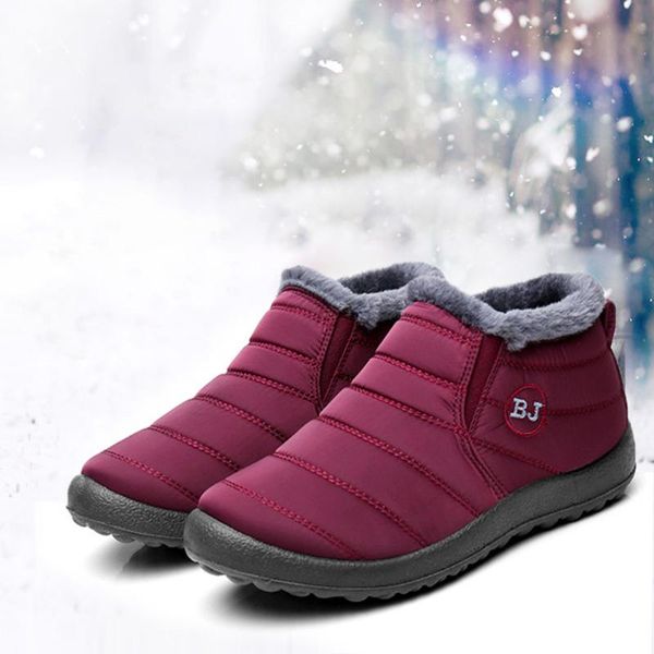 

warm snow boots winter warm ankle boots fur lining waterproof thickening winter shoes for women and men sale-, Black