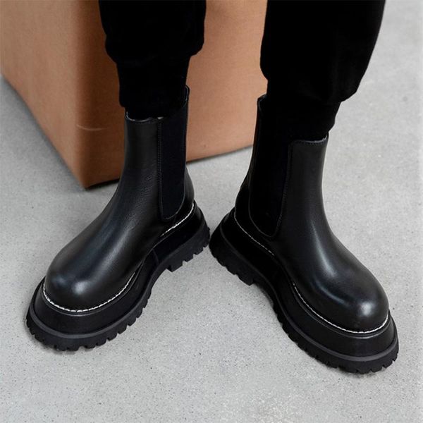 

ankle boots women's shoes genuine leather new winter keep warm waterproof high heels thick bottom motorcycle boots, Black