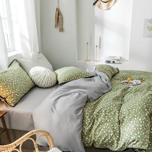 

green flower bedding set reactive printing bedclothes 3/ 4pcs duvet cover + flat sheet + pillowcase winter pastoral1