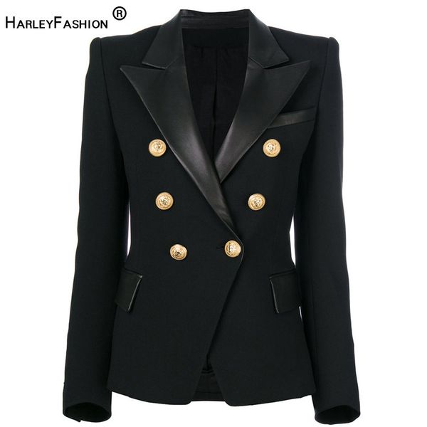 

harleyfashion spring autumn quality european design pu leather collar slim black blazer ol formal classic fittness blazers 201023, White;black