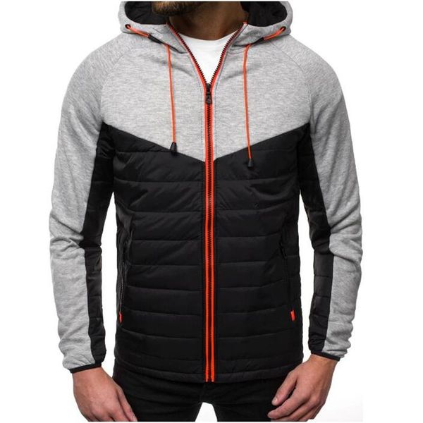 

fashion tide hoody spliced grey black jacket men hoodies sweatshirts casual coat hooded cardigan zipper clothes plus size, Black;brown