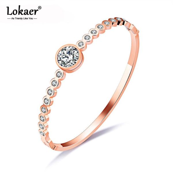 

lokaer vintage rose gold color open cuff bangles for women pave cubic zirconia stainless steel charm bracelet jewelry b17072, Black
