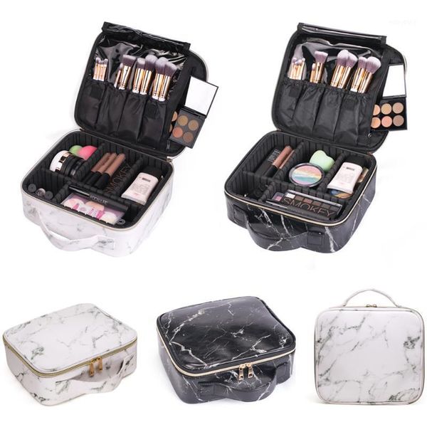 

new professional makeup bag fashion stone printing portable cosmetic case storage box travel black white1