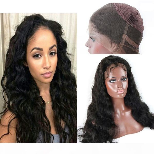 

8a grade 360 lace frontal cuticle aligned wigs 1pcs brazilian body wave human hair wigs for black women 150% density natural color, Black;brown