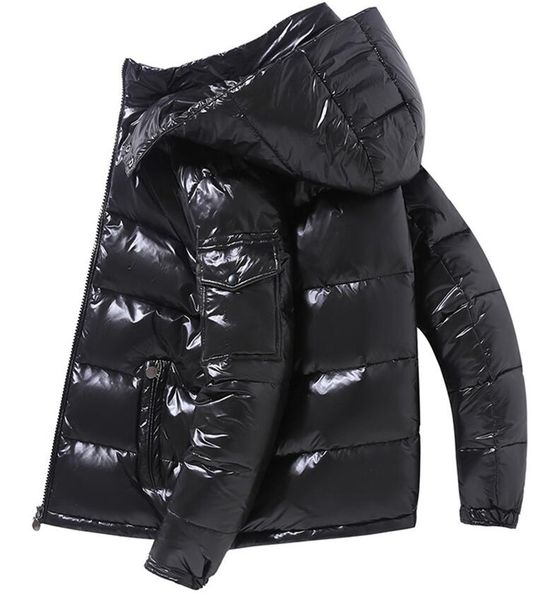 

new 2020 autumn winter men's bright hooded down jacket long sleeve warm casual white duck down jacket parka men outer coat, Black