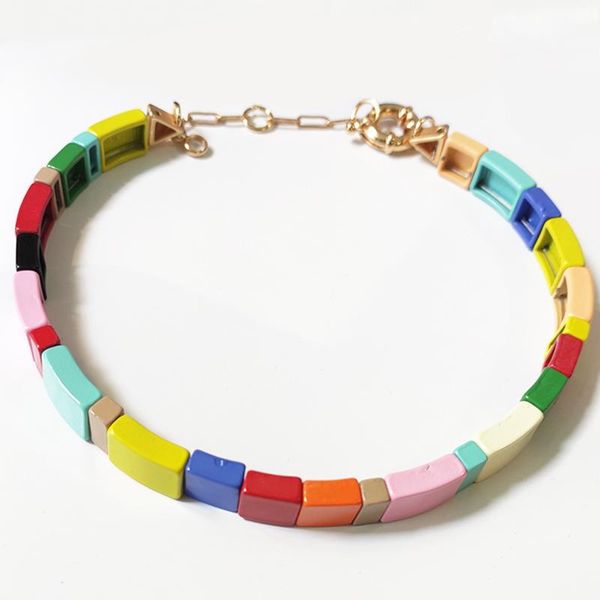 

2020 summer fashion boho necklace for women adds glamour color spray paint alloy short necklace handmade 5cm extension chain, Golden;silver