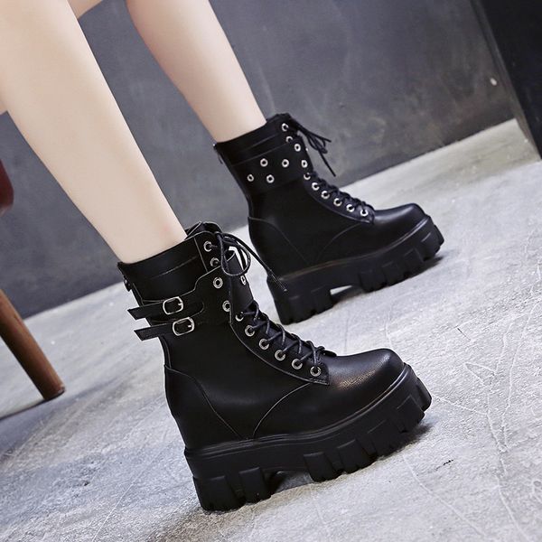 

autumn 2021 new growing height thick single zip female fashion metal buckle boots 5wa9, Black